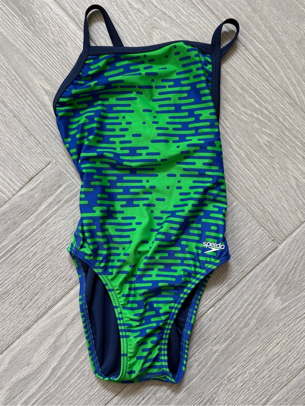 Speedo Girls' Green & Navy Patterned One-Piece Swimsuit
